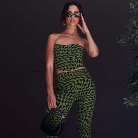 Camila Coelho Size XS Seraphina Corset Top in Green & Black Houndstooth - Picture 8 of 8
